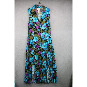 Bentley Vintage 100% Rayon Button-Up Dress-Size Small-90's-Front Slits-Floral